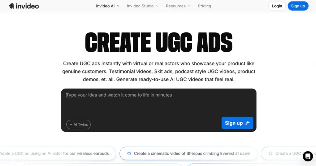 invideo ai ugc ad tool