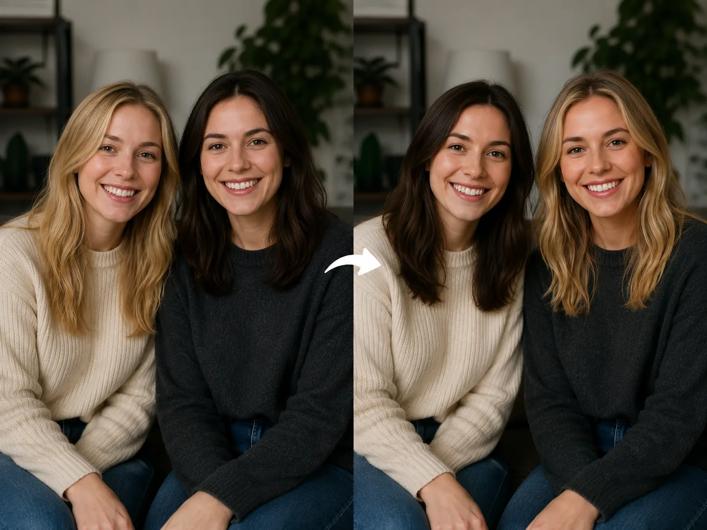 AI faceswap tool example showing face swap from source photo to target photo and video with watermark-free output for TikTok, Instagram Reels, and creative projects