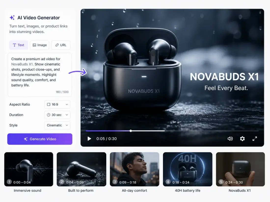 AI video generation use case on Shhots AI — cinematic AI video for brand and performance creative
