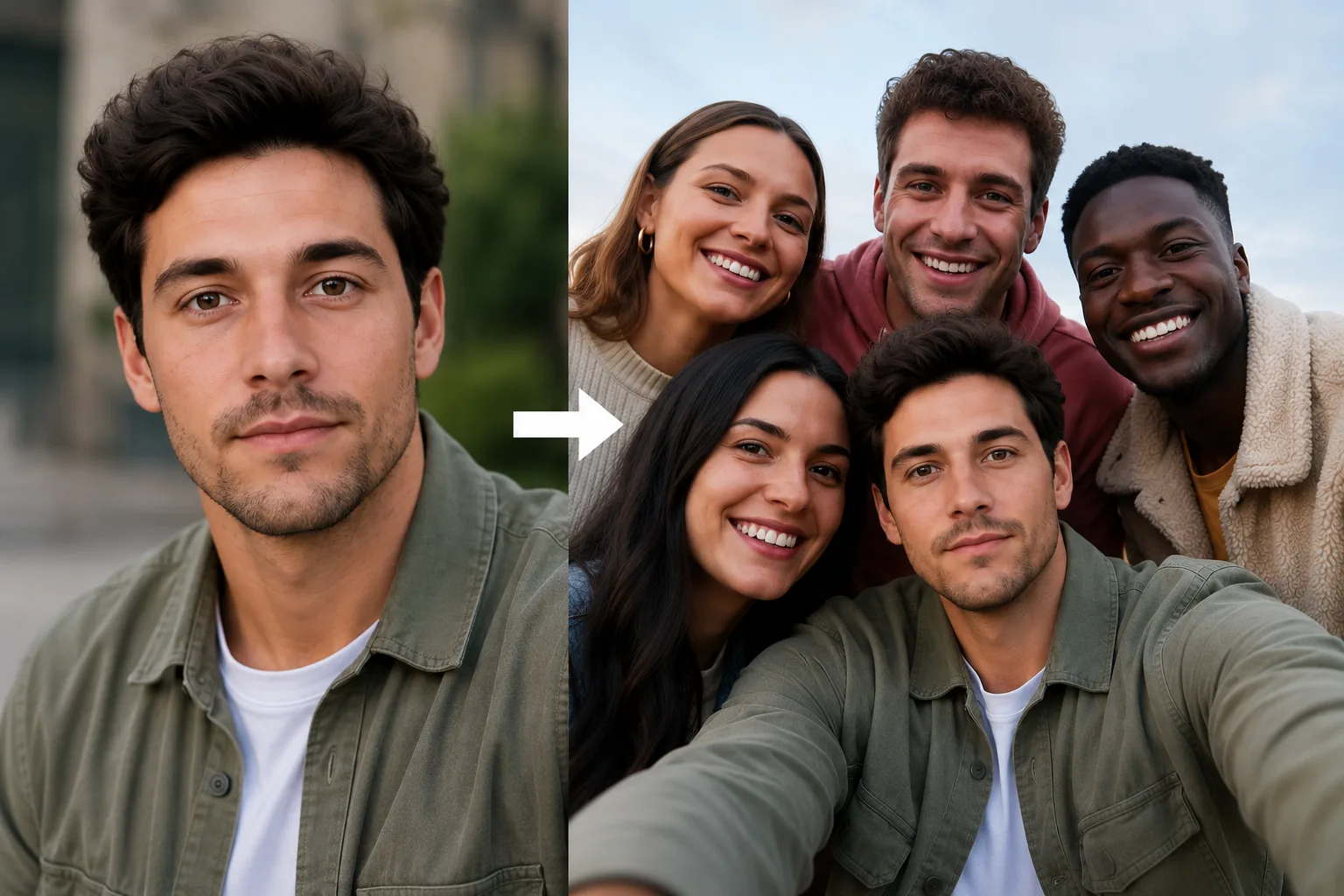 AI faceswap hero image showing face swap workflow with source face upload, target photo or video selection, and final swapped output