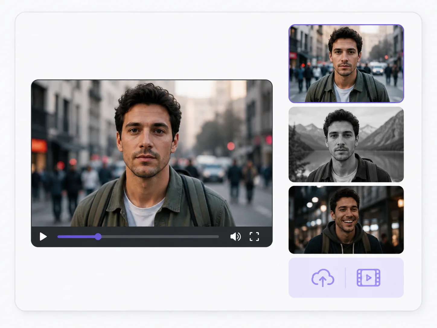 Choose the target video clip for faceswap in Shhots AI, with the selected face tracked across frames.
