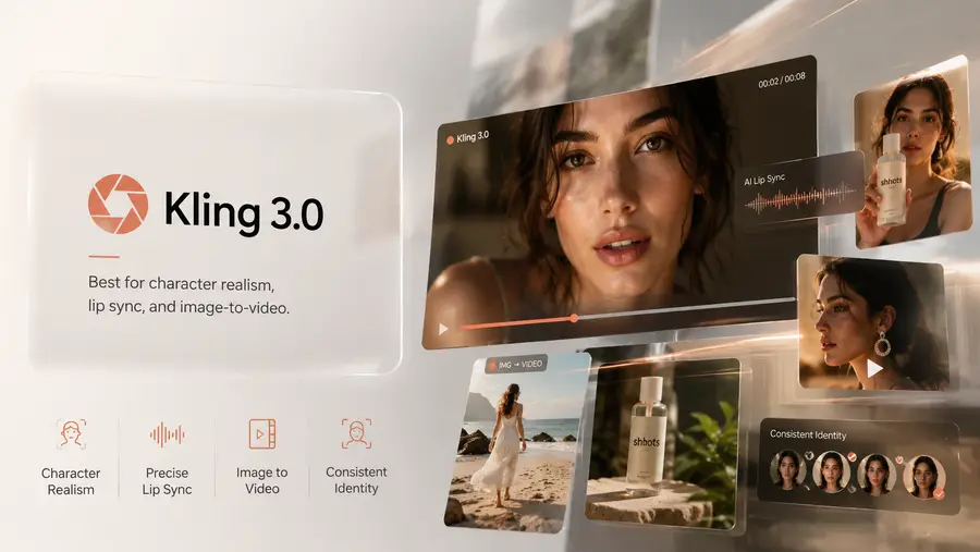 Kling 3 model preview on Shhots AI — character-realistic AI video for UGC and image-to-video