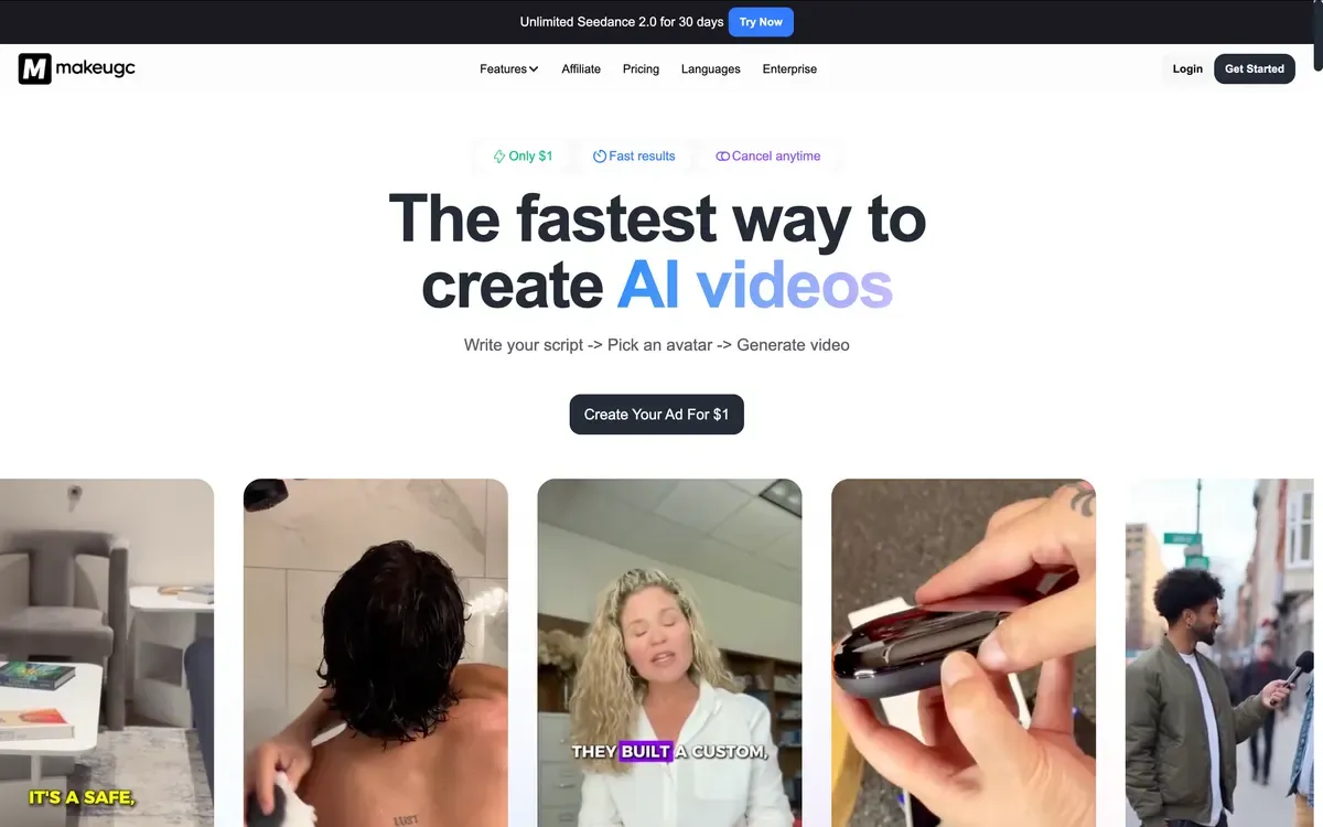 MakeUGC avatar-based UGC ad generator, a Vibiz alternative tested in 2026